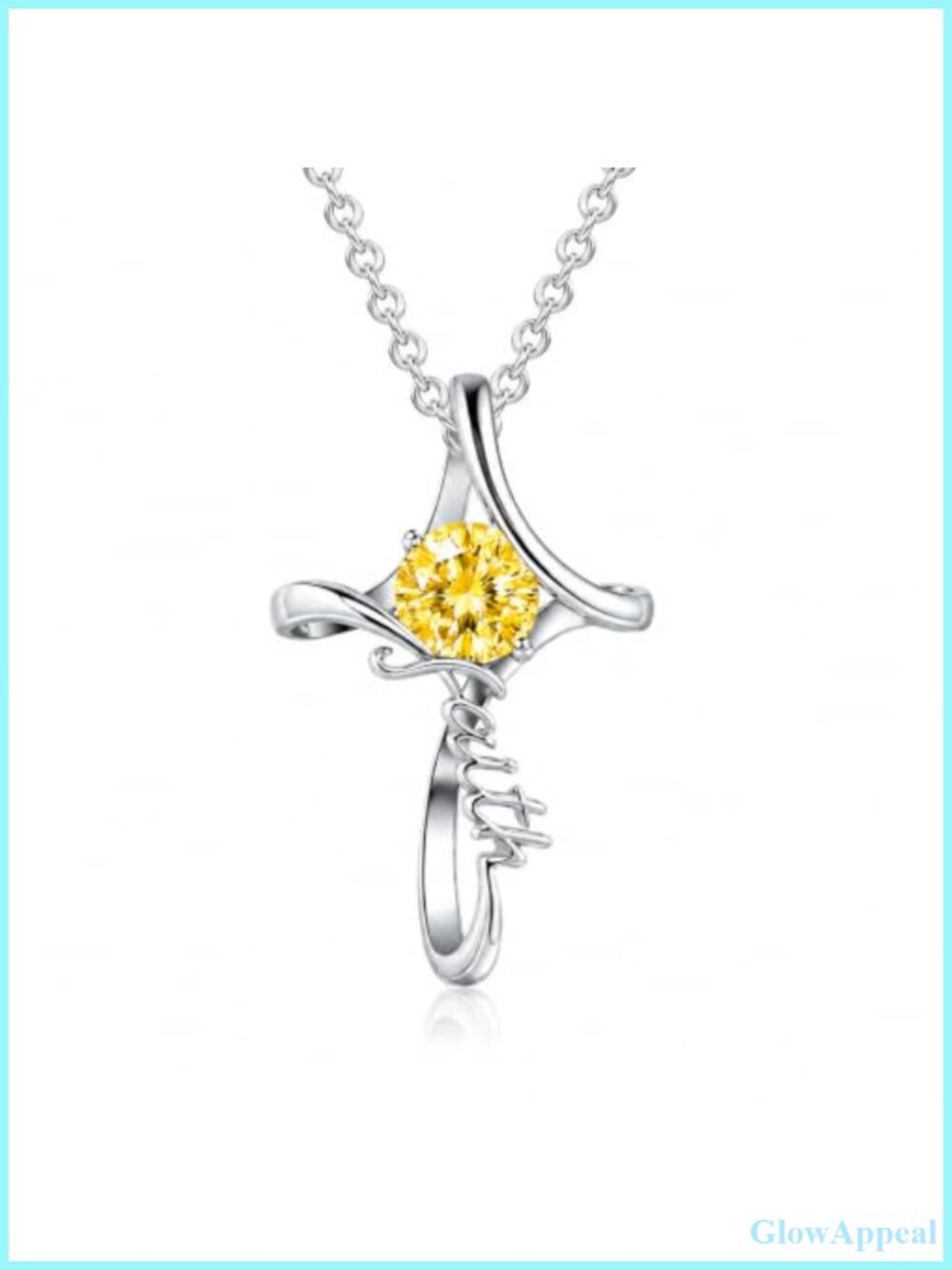 925 Sterling Silver Cross Necklace Citrine Birthstone Pendant 20 Inch